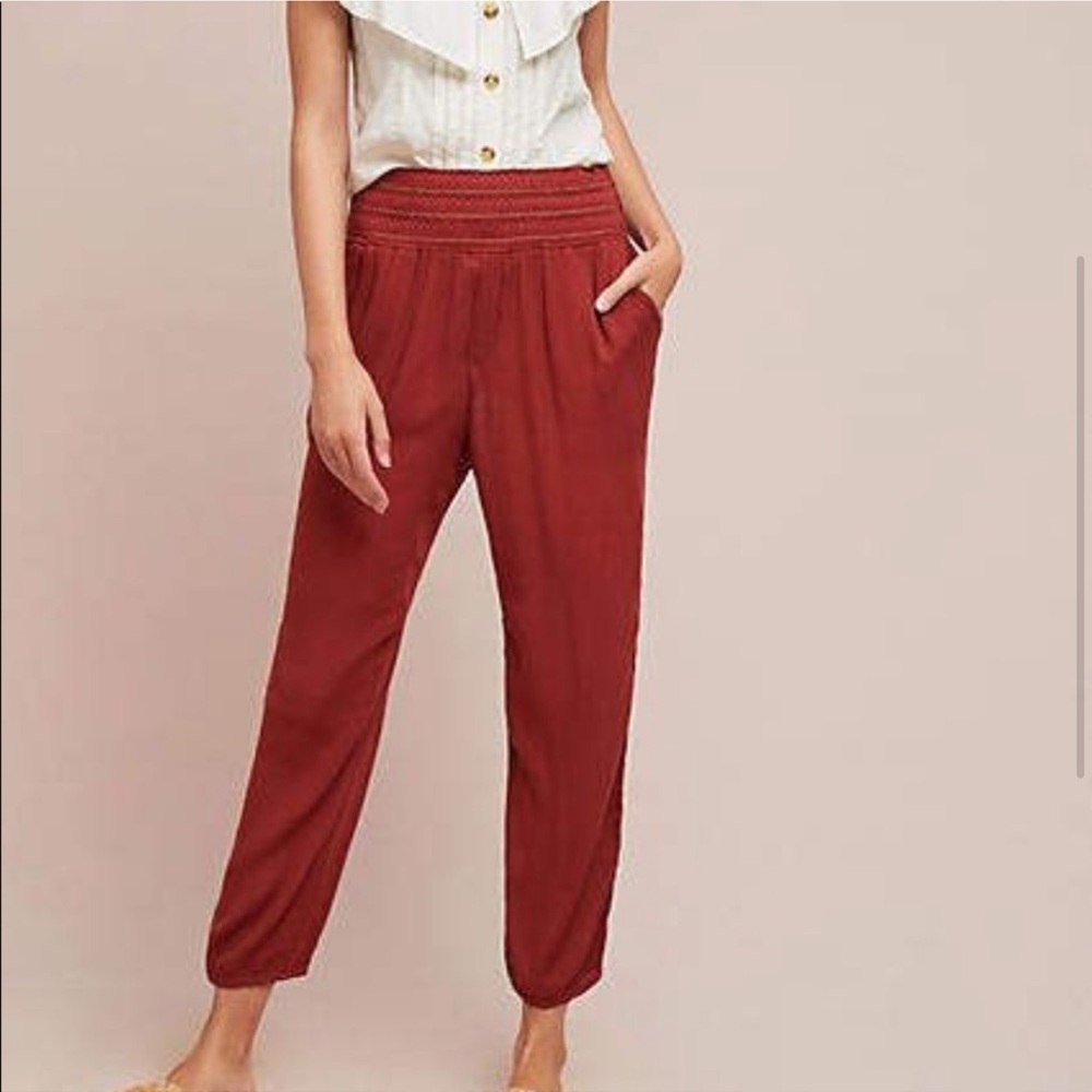 Anthro Ett Twa Womens Elastic Waist Pull On Rust Sulawesi‎ Smoked Gypsy Pants M - Picture 10 of 10